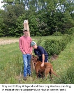 Hester Farms - Gray and Colbey Hobgood and their dog Hershey 060616