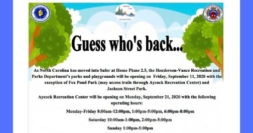 H-V Rec Parks Reopen