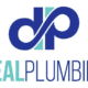 Logo for Deal Plumbing featuring a dark blue 'dp' monogram with a teal vertical accent and the words 'DEAL PLUMBING' in teal and navy blue